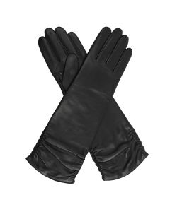 Audrey - Wool Lined Ruched Leather Gloves-Black-S