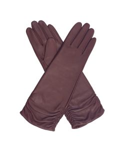Audrey - Wool Lined Ruched Leather Gloves-Chocolate-S