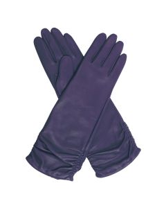 Audrey - Wool Lined Ruched Leather Gloves-Purple-S