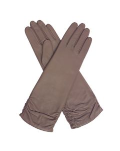 Audrey - Wool Lined Ruched Leather Gloves-Taupe-S