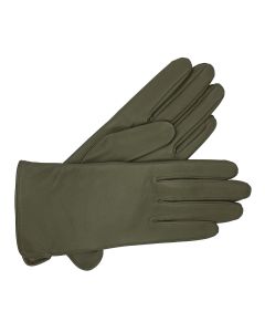 Eve - Silk Lined Leather Gloves-Olive-S