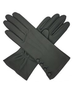 Kate - Silk Lined Leather Gloves with Buttons-Charcoal-S