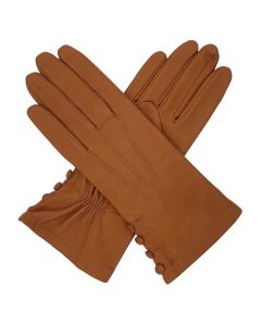 Kate - Silk Lined Leather Gloves with Buttons-Hazelnut-S