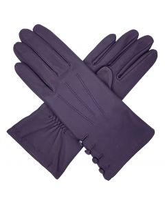 Kate - Silk Lined Leather Gloves with Buttons-Purple-S
