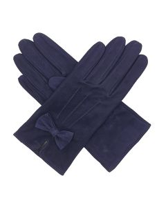 Kitty - Silk Lined Suede Leather Gloves with Bow-Purple-S