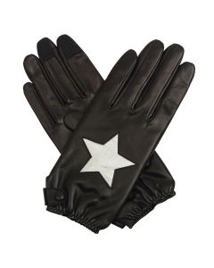 Stella - Silk Lined Star Leather Gloves-Black-S