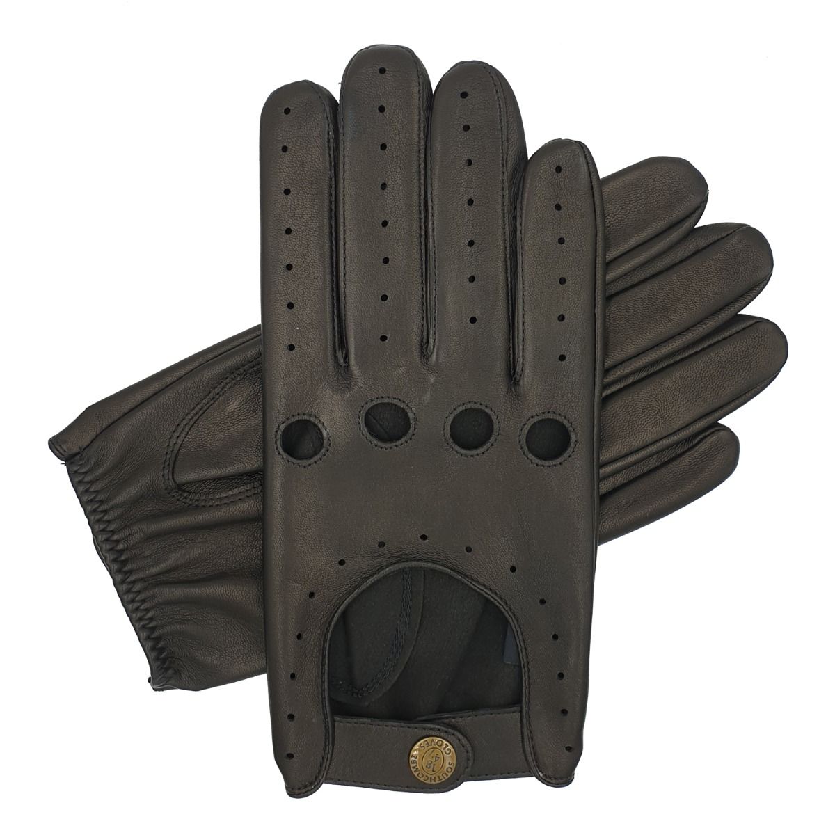 Men's Genuine Leather Driving Gloves with Knuckle Holes 